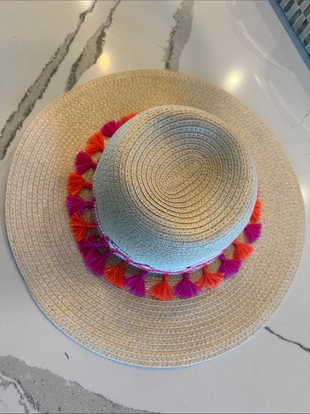 Cat & Jack Natural Straw Sun Hat with Pink and Orange Tassels